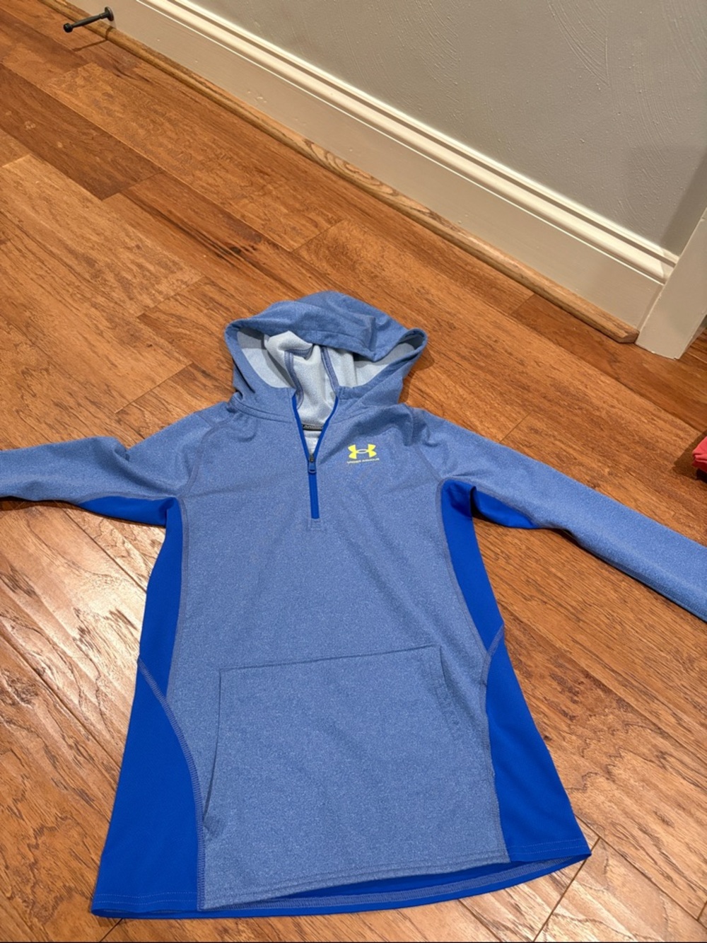 Under Armour Light Blue Hooded Half-Zip Pullover with Neon Logo